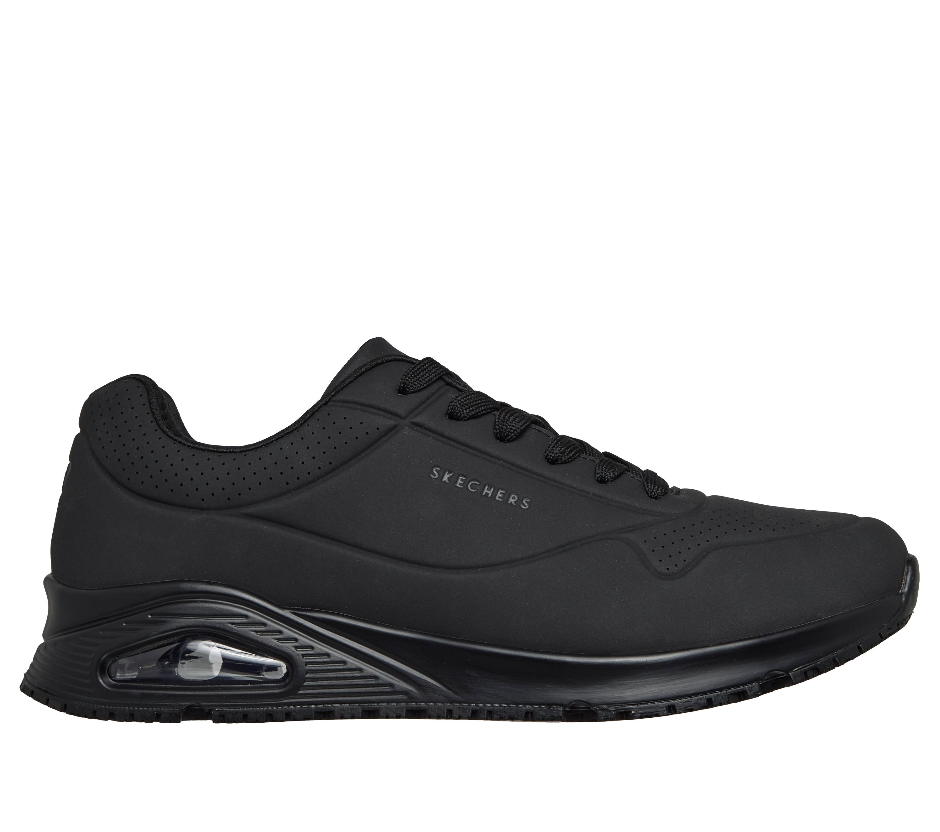 Skechers Men’s Work Relaxed Fit Uno Slip Resistant Sneakers, Size 8.5 M Skechers Mens 200054 Uno Slip Resistant Satal Black Relaxed  main image 2