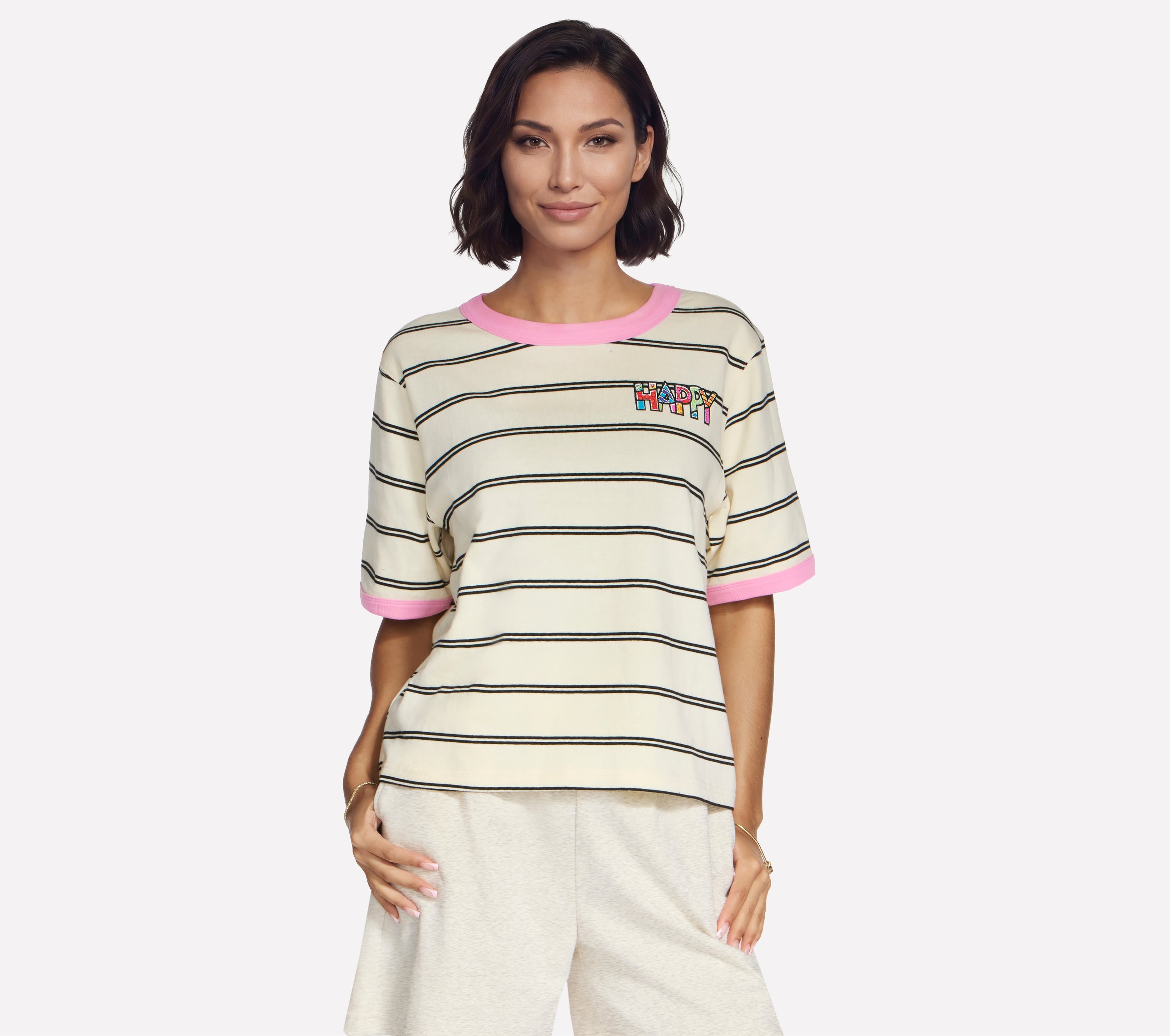 Britto: Hearts Striped Ringer Tee - OFF WHITE