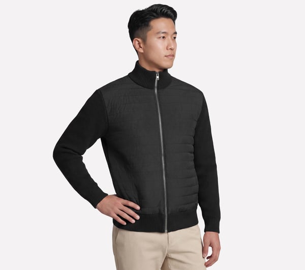The Hoodless Hoodie Cozy Fit Knit Hybrid Jacket — BLACK