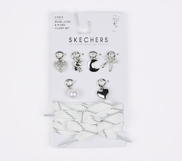 Shoelaces With Charm Set - Foil Hearts — SILVER