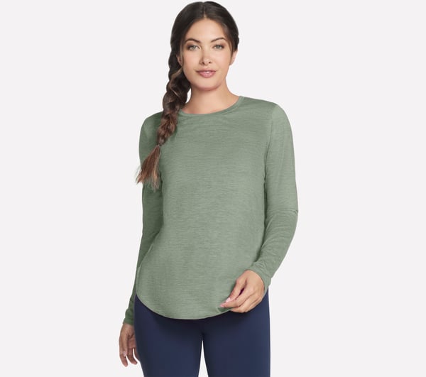 GO DRI Swift Long Sleeve Tunic Crew — TAUPE / OLIVE