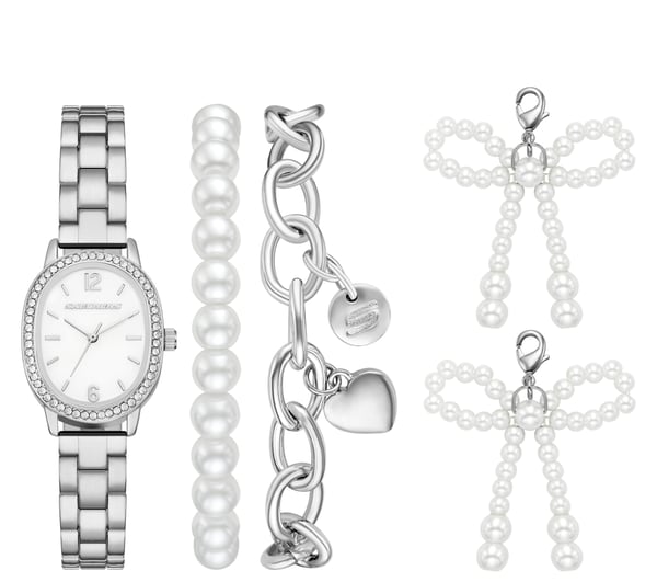 Charm Pearl Bows Watch Set — SILVER