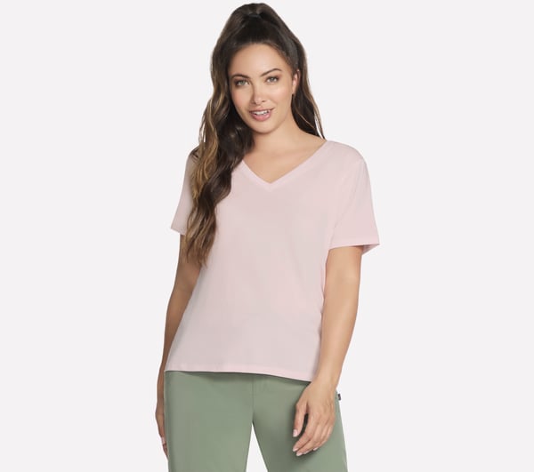 Pima V-Neck Tee — WHITE / PINK