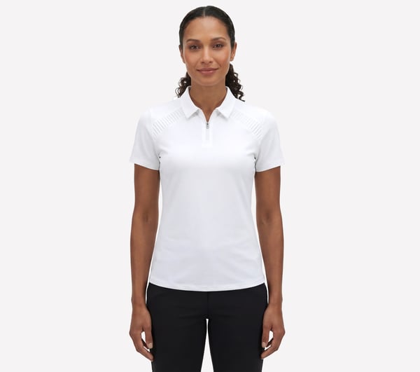 GO GOLF Short Sleeve Birdie Zip Front Polo — WHITE