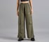 FLARED PANTS WITH SIDE BUNGEE, BROWN/OLIVE