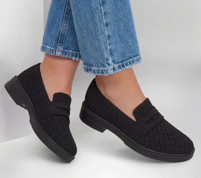 Skechers Women's Cleo Taylor - Keep Me Close Loafer Shoes | Size 8.0 | Black | Textile | Vegan | Machine Washable