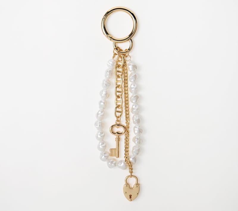 Pearl Lock And Key Bag Charm, GOLD, fullimage number 0