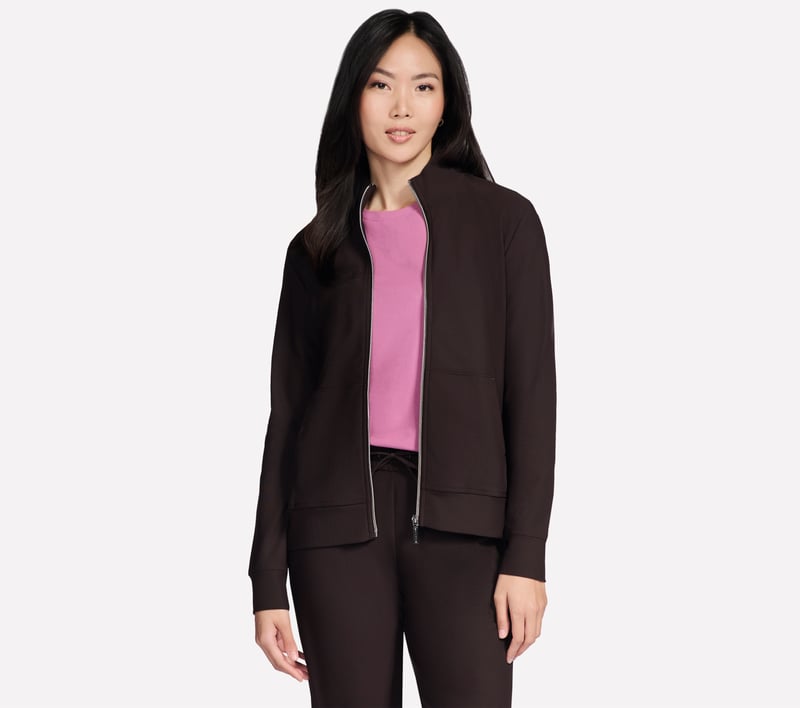 GO LUXE RIB Full Zip Jacket, CHOCOLAT / NOIR, fullimage number 0