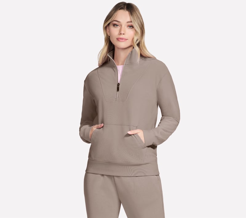 GO LUXE Rib 1/4 Zip, TAUPE / BROWN, fullimage number 0