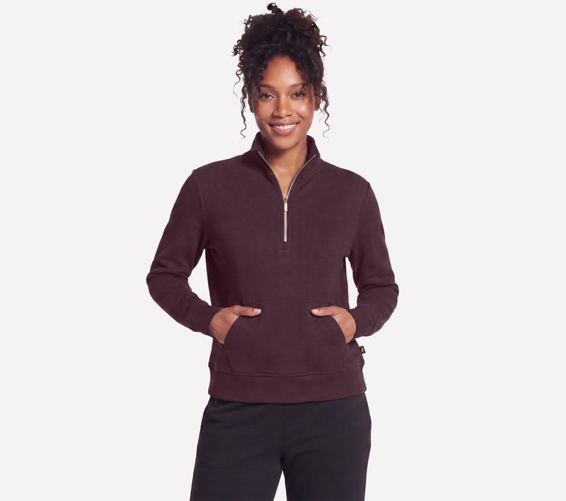 GO STRETCH Harmony Rib 1/4 Zip, WHITE / BURGUNDY, fullimage number 0