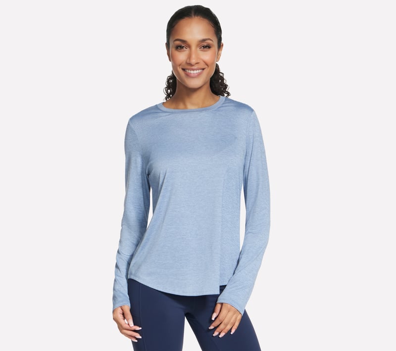 GO DRI Swift Stripe Long Sleeve Crew, BLANC / BLEU, fullimage number 0