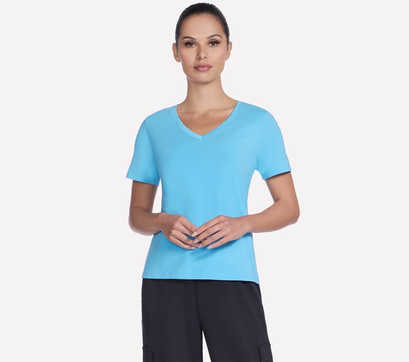 Pima V-Neck Tee, GRIS PIERRE / BLEU, fullimage number 0