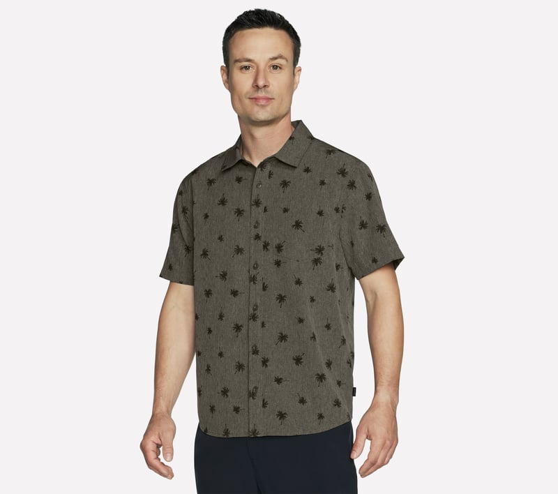 The GO WALK Air Printed Short Sleeve Shirt, OLIVE / PINK, fullimage number 0