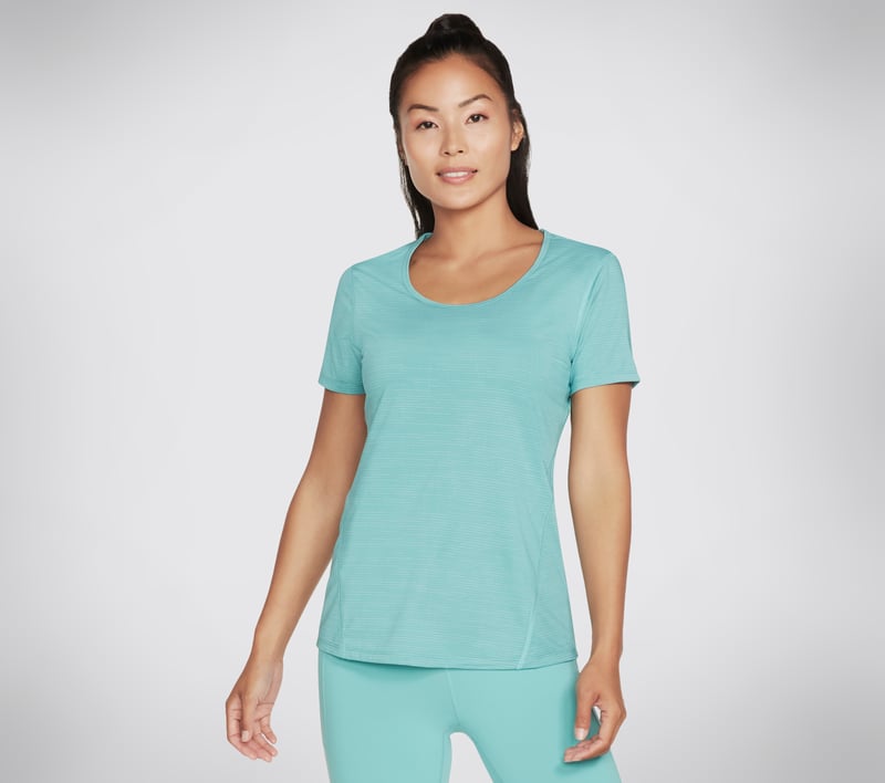 スケッチャーズ アパレル モーション ストライプ スタンド ティー, ターコイズ, fullimage number 0