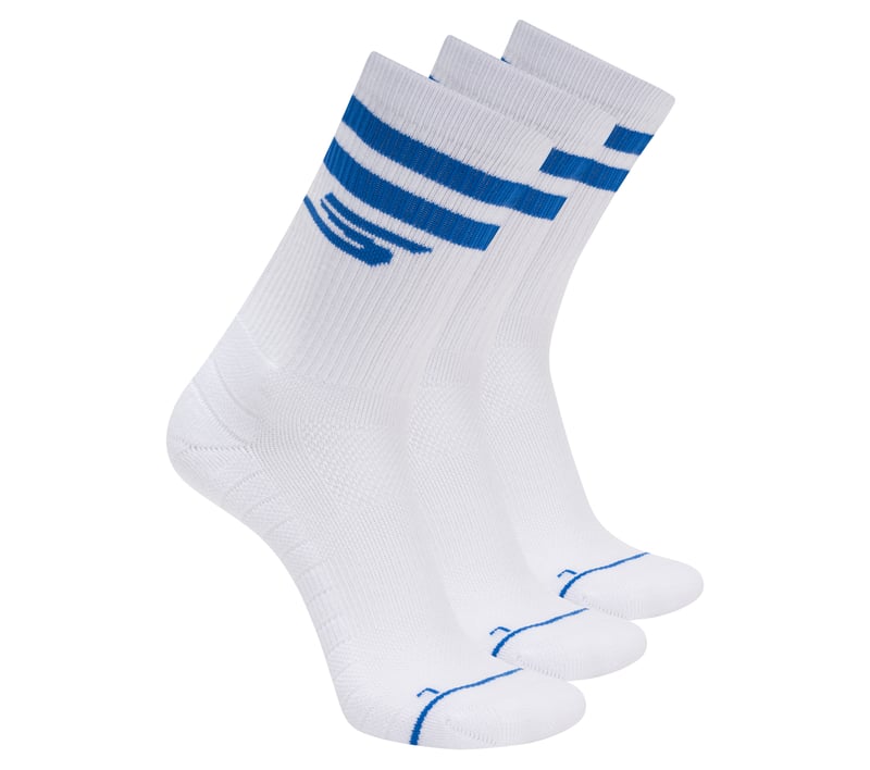 3 Pack Men's Performance Pickleball Crew Socks, WHITE / BLUE, fullimage number 0