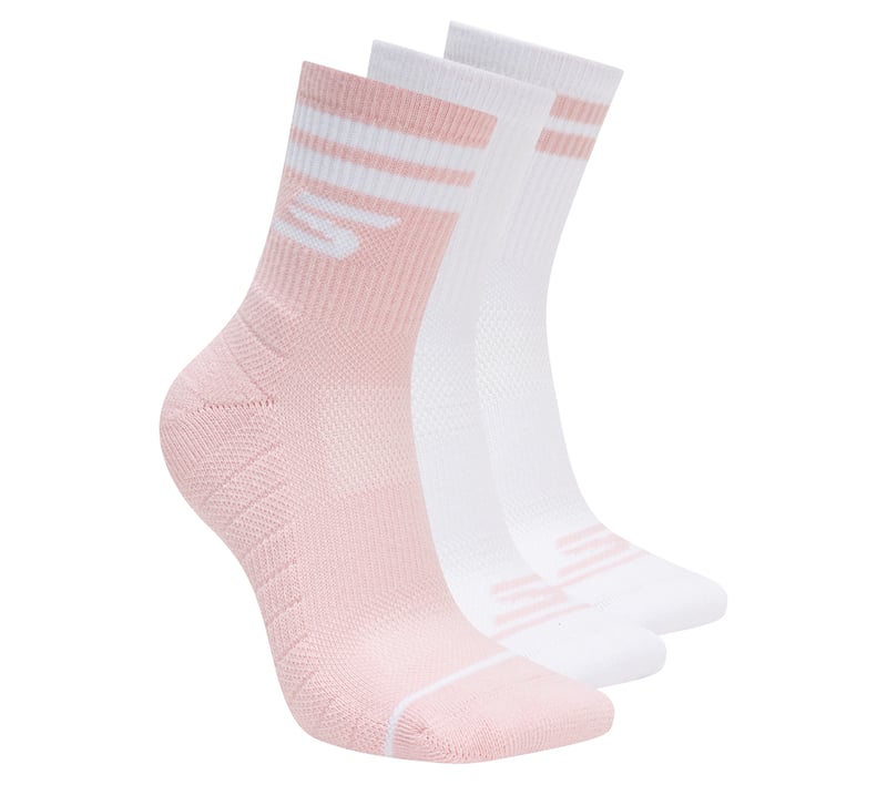 3 Pack Women's Performance Pickleball Varsity Stripe Low Crew Socks, PINK, fullimage number 0