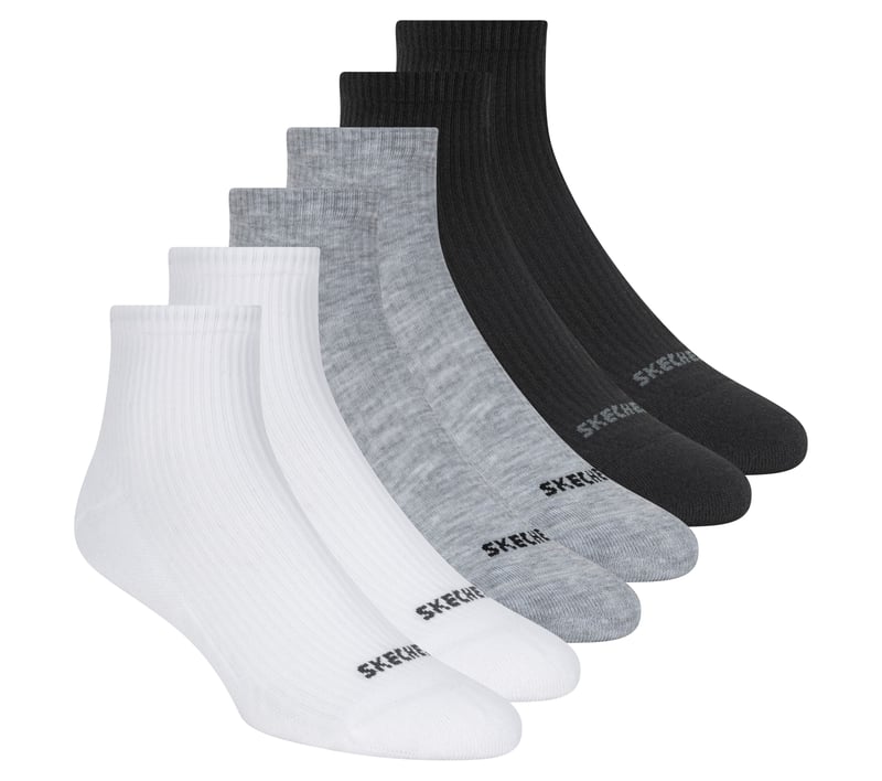 6 Pack Quarter Crew Socks, WHITE / BLACK, fullimage number 0