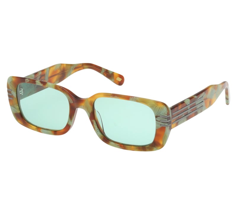 Elevated Rectangle 3 Line Sunglasses, GREEN / ORANGE, fullimage number 0