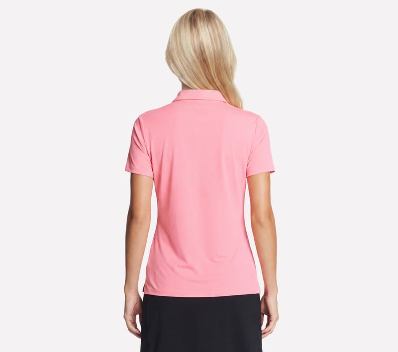 GO GOLF Short Sleeve Birdie Zip Front Polo - NEON CORAL / PURPLE