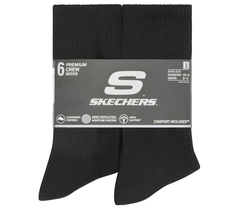 6 Pack Large Core Crew Socks - BLACK