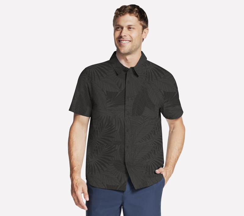 The GO WALK Air Printed Short Sleeve Shirt, NERO / OLIVA, fullimage number 0