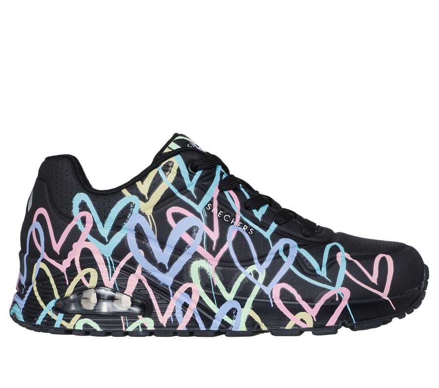 Skechers x JGoldcrown: Uno - Spread the Love, BLACK / PINK / TURQUOISE, fullimage number 0