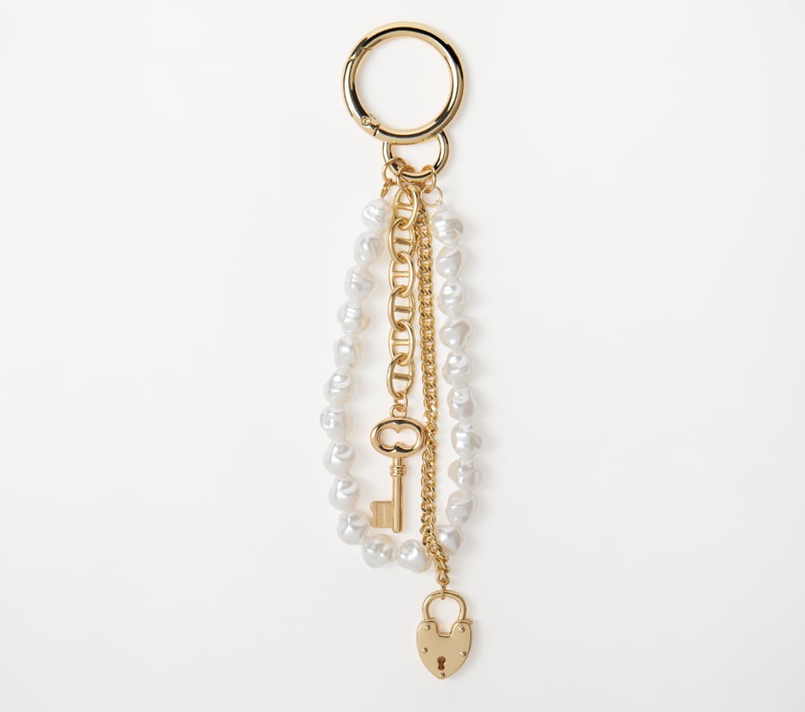 Pearl Lock And Key Bag Charm, GOLD, fullimage number 0