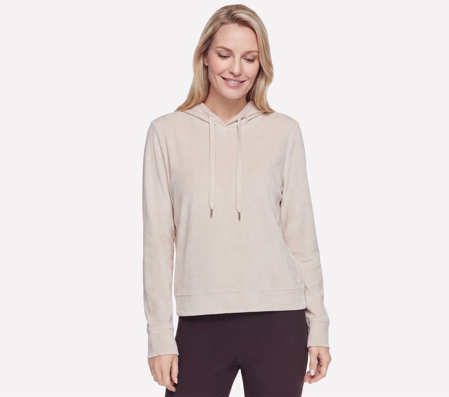 Cozy Luxe Velour Hoodie, BEIGE, fullimage number 0