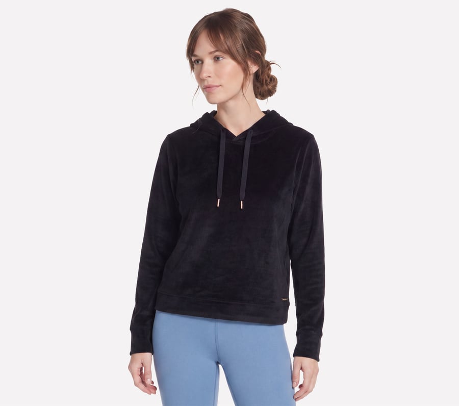 Cozy Luxe Velour Hoodie, BLACK, fullimage number 0