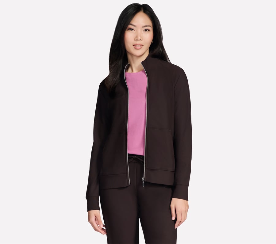 GO LUXE RIB Full Zip Jacket, CHOCOLAT / NOIR, fullimage number 0