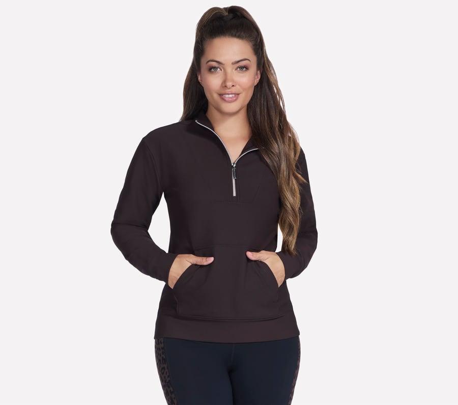 GO LUXE Rib 1/4 Zip, CHOCOLATE / BLACK, fullimage number 0