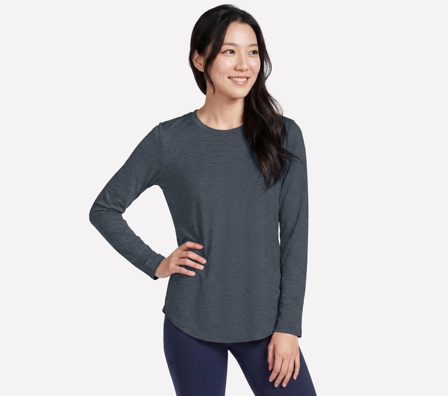 GO DRI Swift Long Sleeve Tunic Crew, GUNMETAL / LIGHT BLUE, fullimage number 0