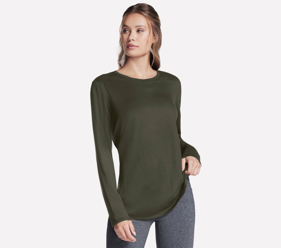 GO DRI Swift Long Sleeve Tunic Crew, OLIVE / NOIR, fullimage number 0