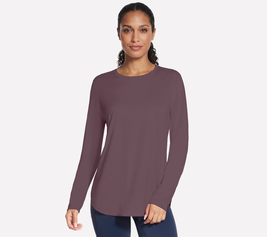 GO DRI Swift Long Sleeve Tunic Crew, WHITE / BROWN, fullimage number 0