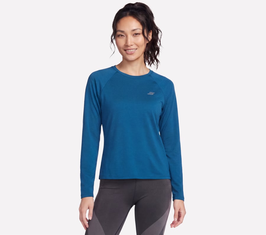 GO DRI Stride Long Sleeve Crew, BÍLÁ / TMAVE MODRÁ, fullimage number 0