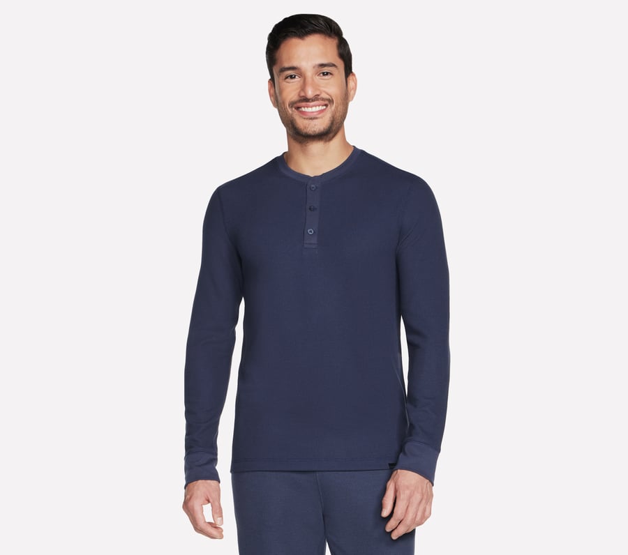 GO KNIT Waffle Henley, CHARCOAL / NAVY, fullimage number 0