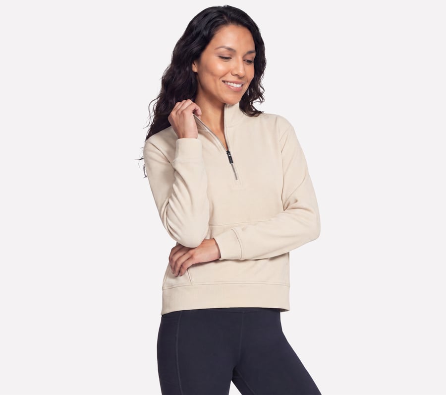 GO STRETCH Harmony Rib 1/4 Zip, NATURAL / TAN, fullimage number 0