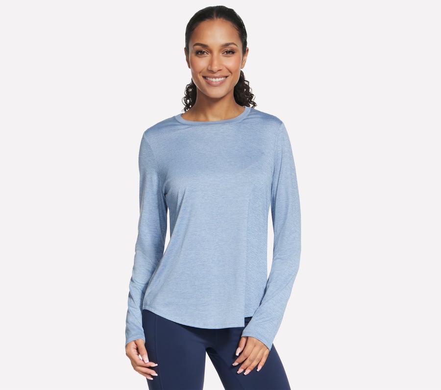 GO DRI Swift Stripe Long Sleeve Crew, BLANC / BLEU, fullimage number 0