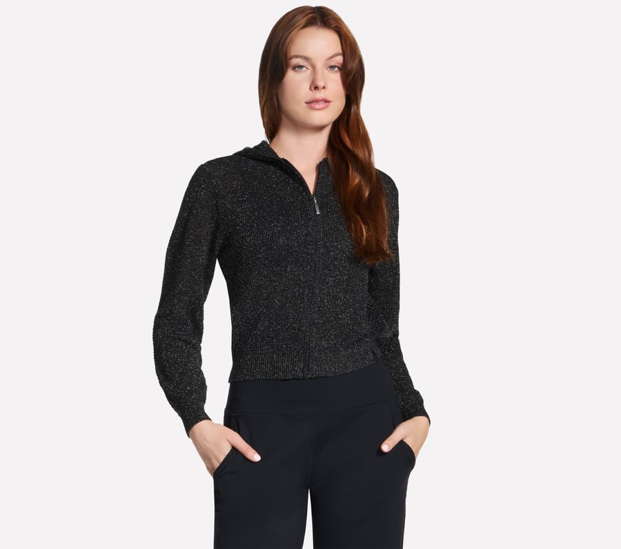 Shine Hooded Full Zip Jacket, BLACK, fullimage number 0