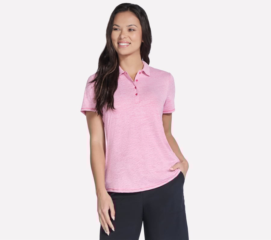 Short Sleeve On The Green Striped Polo, WHITE / NEON PINK, fullimage number 0