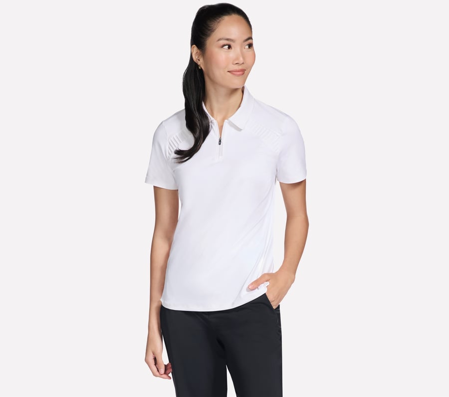 GO GOLF Short Sleeve Birdie Zip Front Polo, WHITE, fullimage number 0