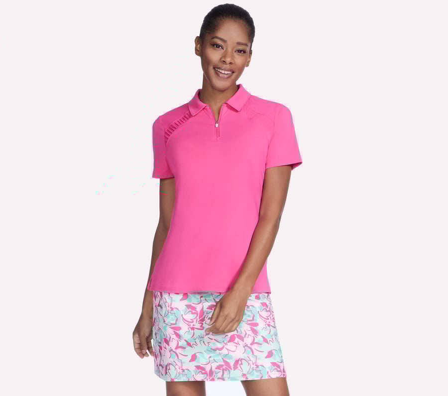 GO GOLF Short Sleeve Birdie Zip Front Polo, WHITE / NEON PINK, fullimage number 0