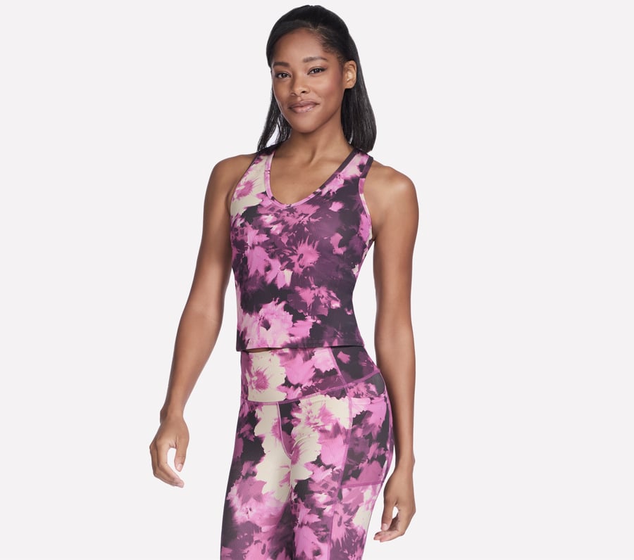 GO FLEX RIB Inbloom V-Neck Tank, NATUREL / BOURGOGNE, fullimage number 0