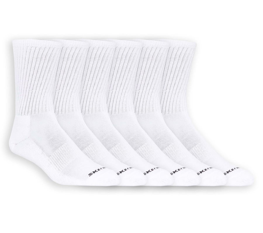 6 Pack Unisex Half Terry Crew Socks, BLANC, fullimage number 0