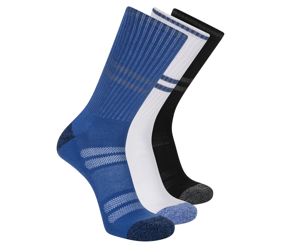 3 Pack Men's Reflective Performance Crew Socks, BLUE  /  BLACK, fullimage number 0