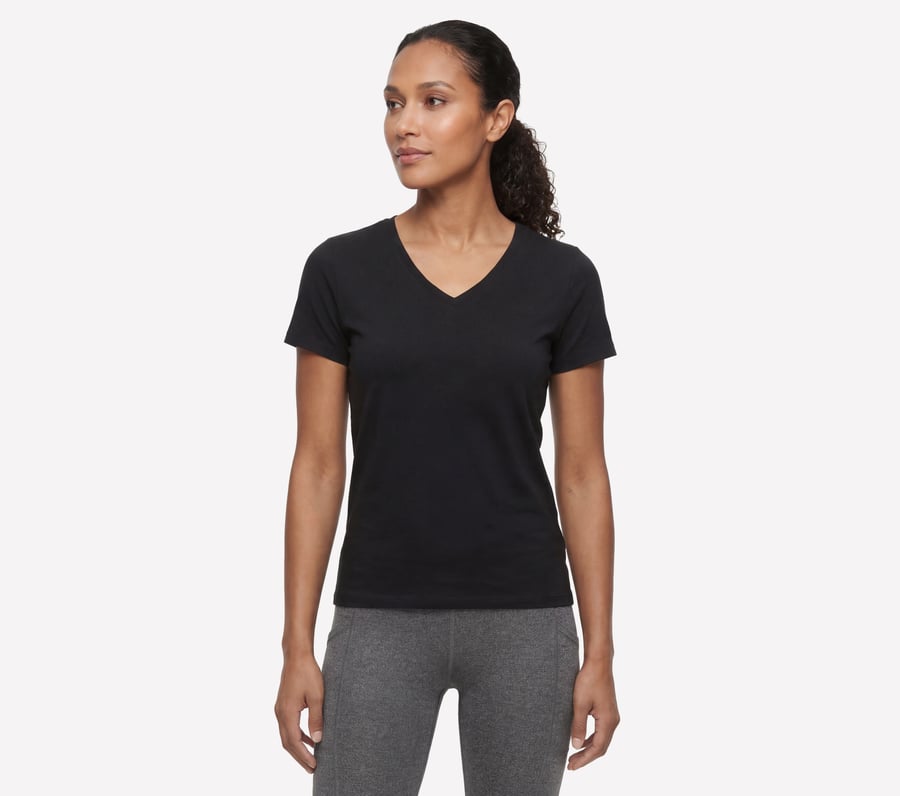 Stone Pinched Lyocel Tee ／Brown Pima V-Neck Tee - BLACK