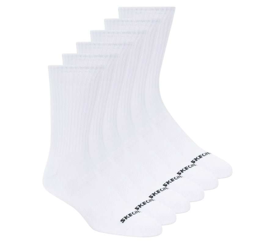 6 Pack Large Core Crew Socks - WHITE