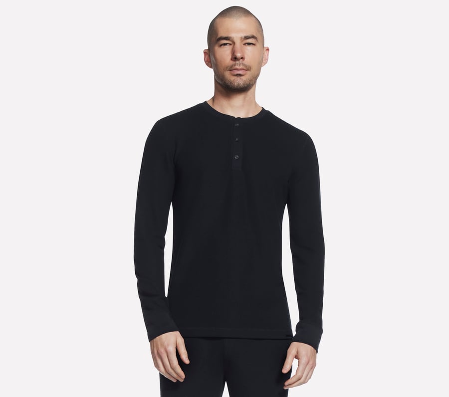 GO KNIT Waffle Henley, BLACK, fullimage number 0