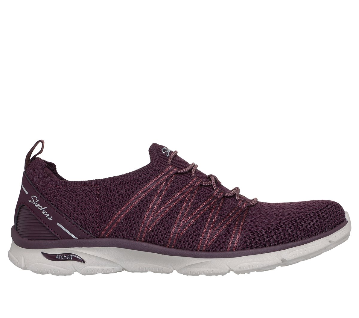 Skechers Arch Fit Sunny - Creative Pass en Vino, talla 35, Vegan