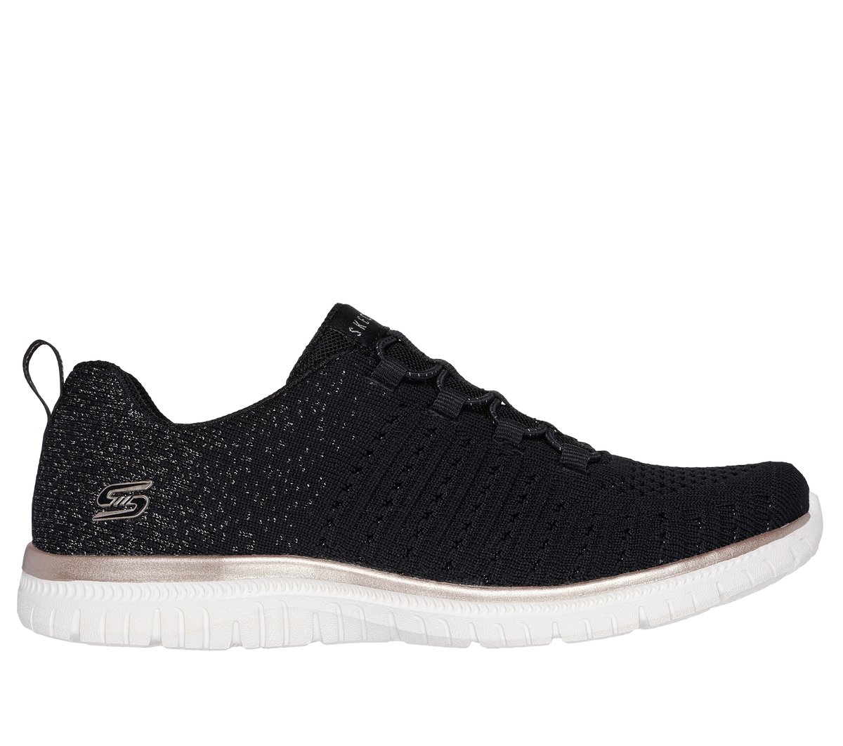 Skechers Virtue - Lucent en Negro/Oro Rosa, talla 39, Vegan